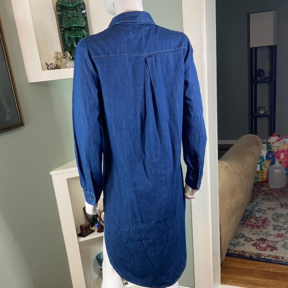 Say What? Denim Chambray High Low Tuxedo Shirttail Tunic Shirt Blouse Top Medium - Picture 7 of 11